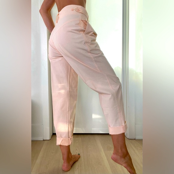 VINTAGE pristine cotton convertible V-back 80’s peach colour pants size M - Picture 4 of 13